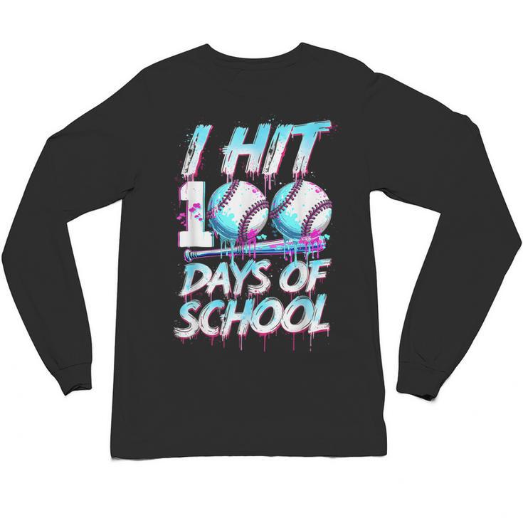 Kids 100 Days Of School 100th Day Baseball Ice Cream Drip Unisex Long Sleeve T-Shirt