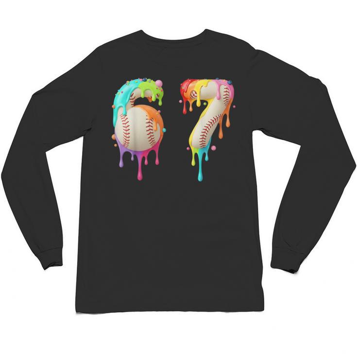 Kids Meme 67 Number Six 6 Seven 7 Ice Cream Drips Baseball Unisex Long Sleeve T-Shirt