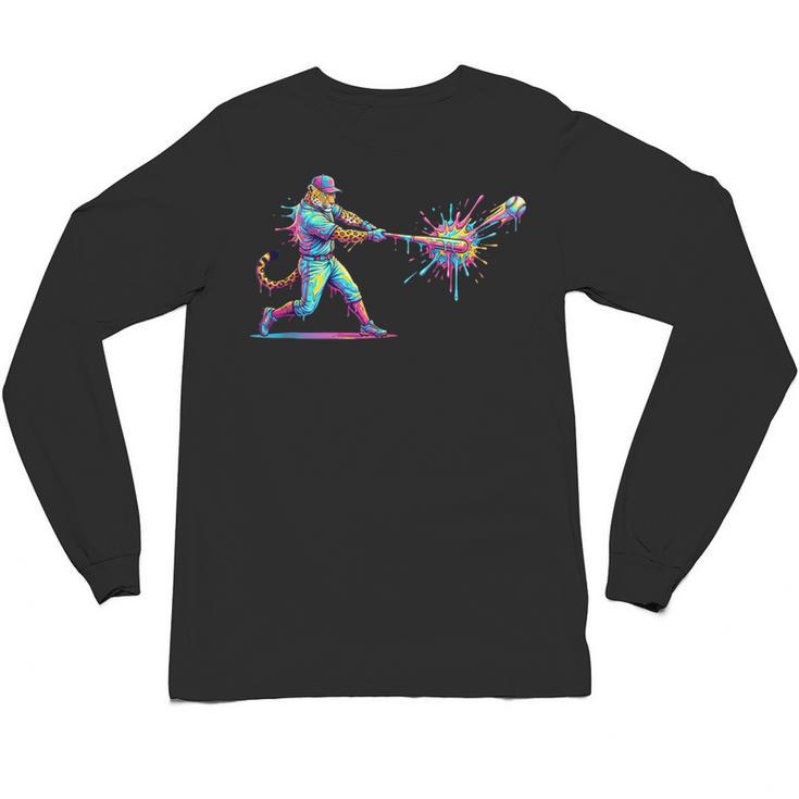 Leopard Baseball Player Ice Cream Drip For Boys Kids Unisex Long Sleeve T-Shirt