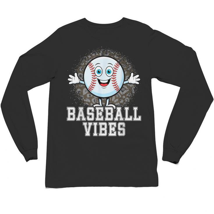 Leopard Baseball Vibes Game Day Softball Life Mom Unisex Long Sleeve T-Shirt