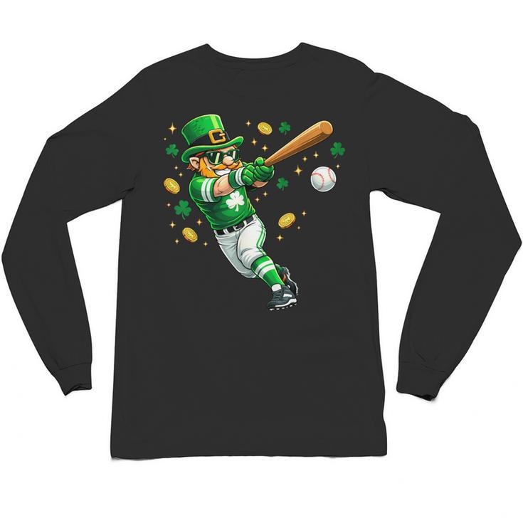 Leprechaun Play Baseball St Patrick's Day Men Kid Boys Unisex Long Sleeve T-Shirt