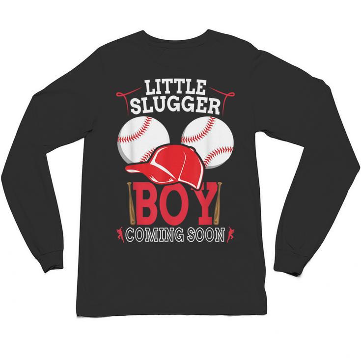Little Slugger Boy Coming Soon Baby Announcement Baseball Unisex Long Sleeve T-Shirt