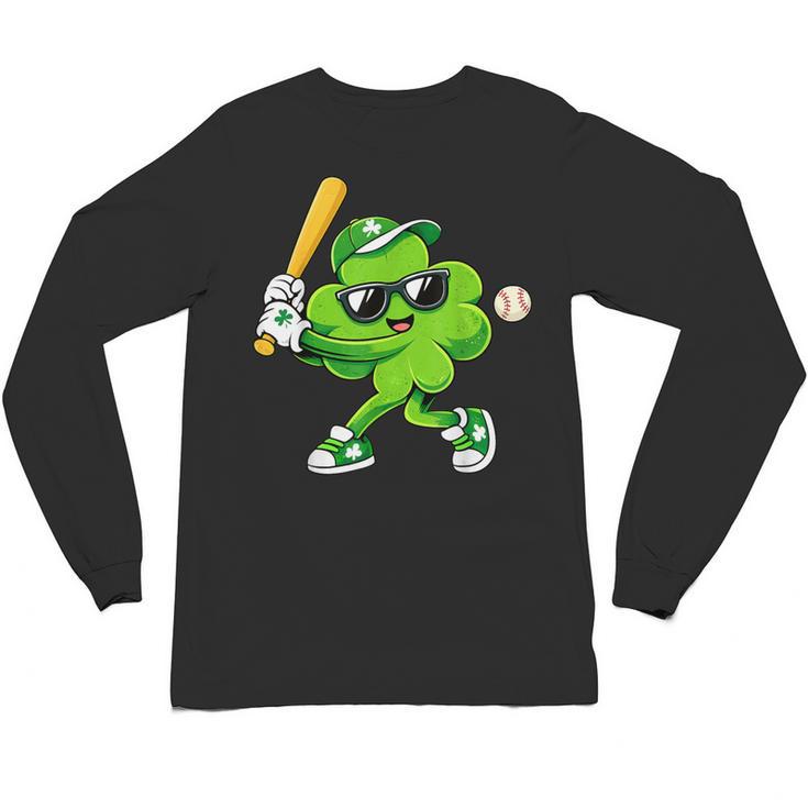 Lucky Shamrock Playing Baseball St Patrick's Kids Boys Unisex Long Sleeve T-Shirt