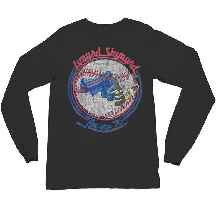 Lynyrd Skynyrd Skeleton Baseball Gun US Flag Cowboy Rock Fan Unisex Long Sleeve T-Shirt