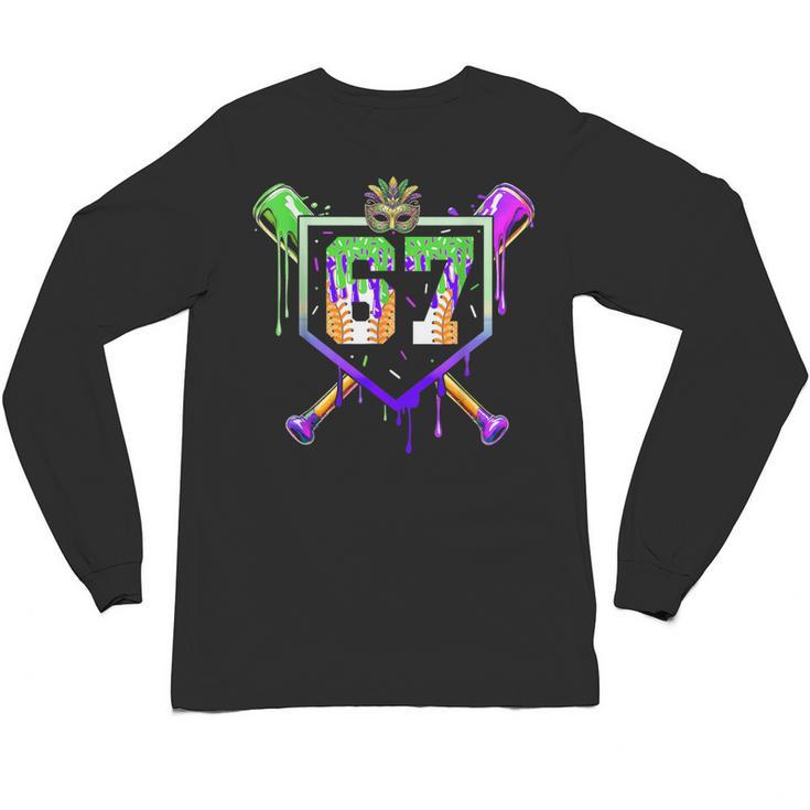 Mardi Gras Baseball Carnival Party Ice Cream Drip Boys Unisex Long Sleeve T-Shirt