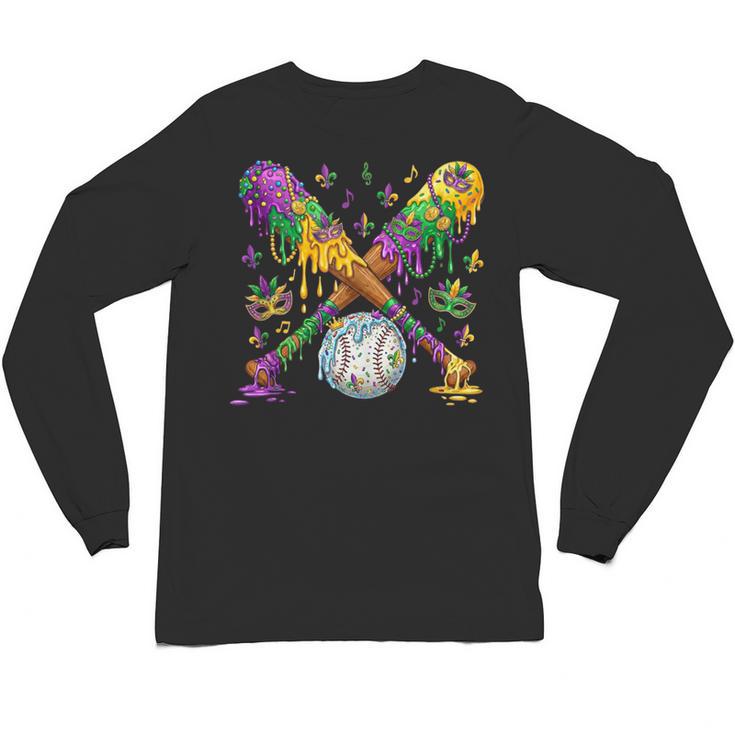 Mardi Gras Baseball Drip Shirt Cool Dripping Baseball Drip Unisex Long Sleeve T-Shirt