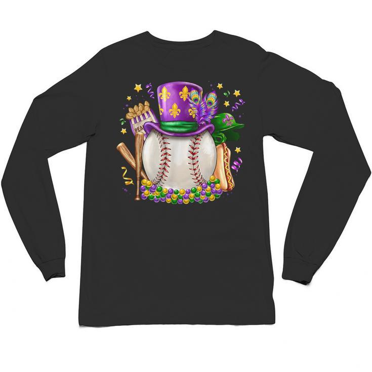 Mardi Gras Baseball Jester Hat Fleur De Lis Boys Girls Kids Unisex Long Sleeve T-Shirt