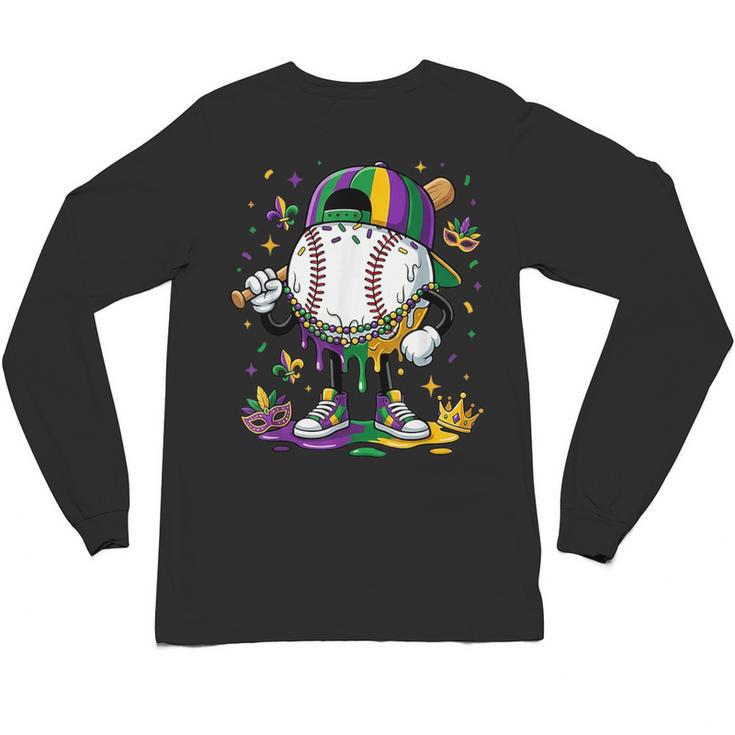 Mardi Gras Ice Cream Drip Baseball Carnival Party Mask Boys Unisex Long Sleeve T-Shirt
