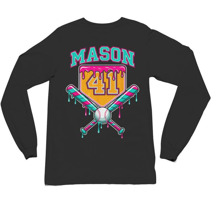 Mason 41 Meme Ice Cream Drip Baseball Birthday Costume Unisex Long Sleeve T-Shirt