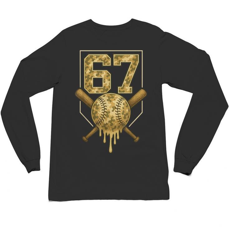 Number 67 Baseball Drip Camo Six Seven Meme Boys Kids Unisex Long Sleeve T-Shirt