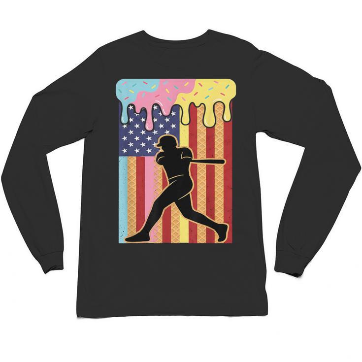 Retro Baseball Drip Boys Ice Cream Patriotic American Flag Unisex Long Sleeve T-Shirt