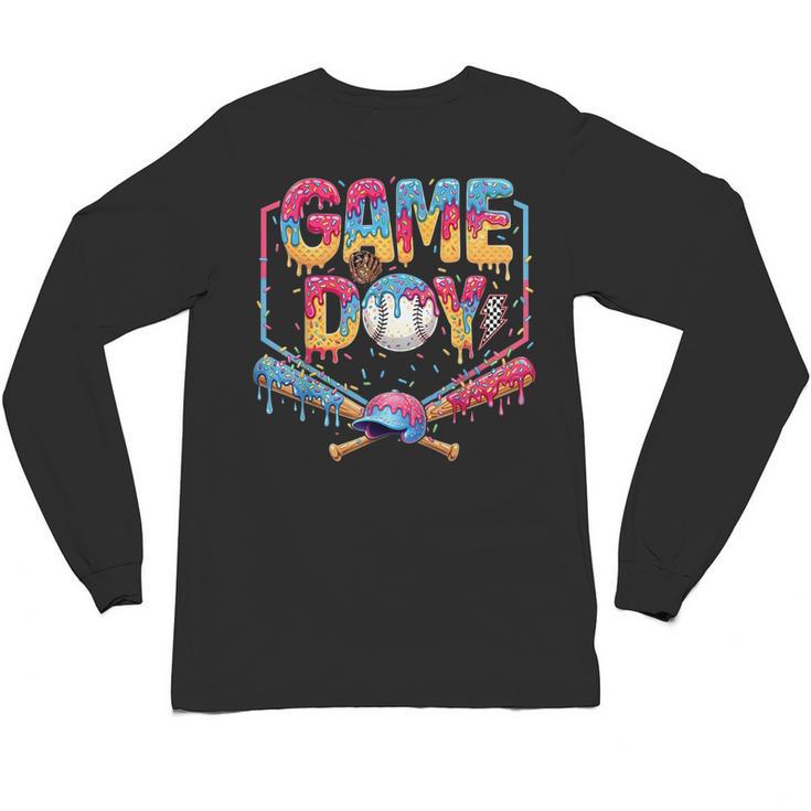 Retro Game Day Baseball Ice Cream Drip For Men Boy Kids Unisex Long Sleeve T-Shirt