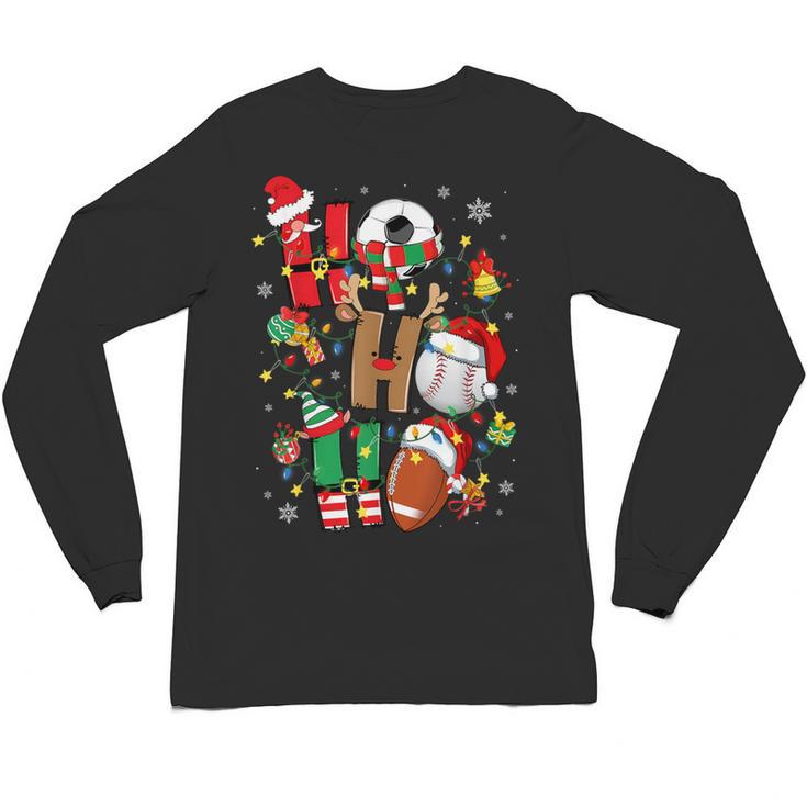 Santa Baseball Football Soccer Pajamas Ho Ho Christmas Xmas Unisex Long Sleeve T-Shirt