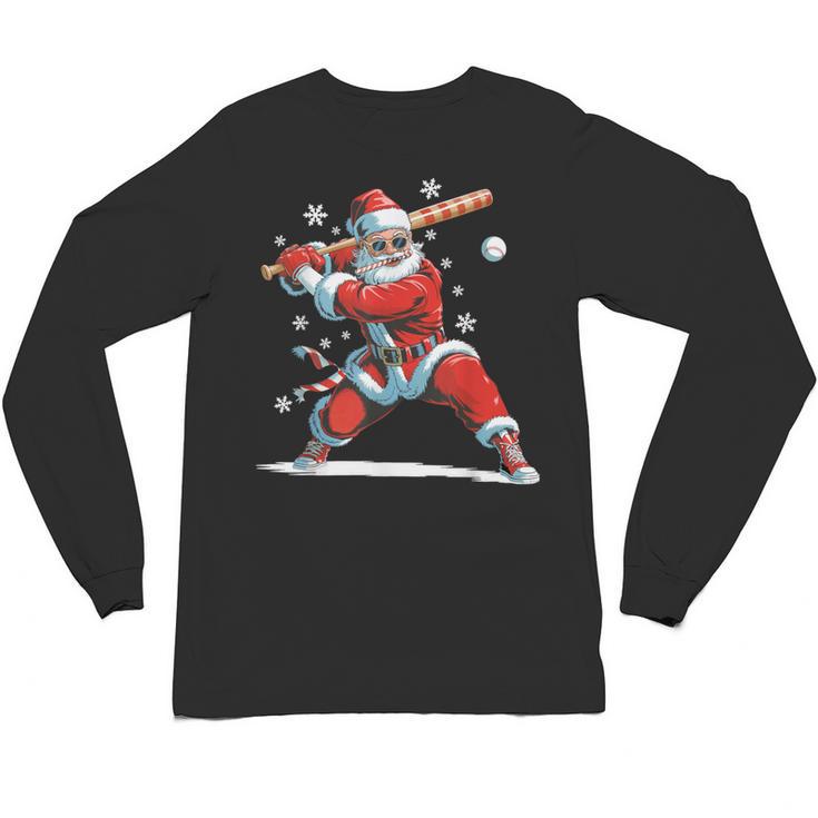 Santa Playing Baseball Christmas Candy Cane Fun Xmas Holiday Unisex Long Sleeve T-Shirt