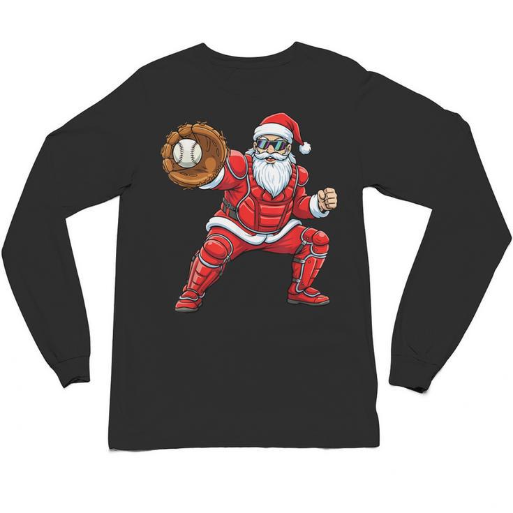 Santa Playing Baseball Baseball Lover Baseballer Xmas Unisex Long Sleeve T-Shirt