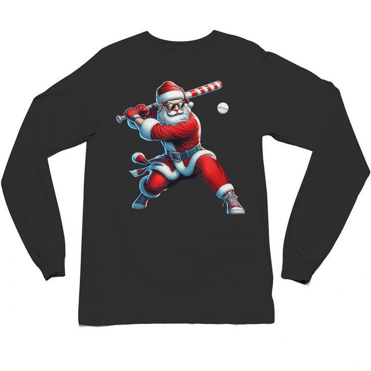 Santa Playing Baseball Men Boys Christmas Baseball Player Unisex Long Sleeve T-Shirt