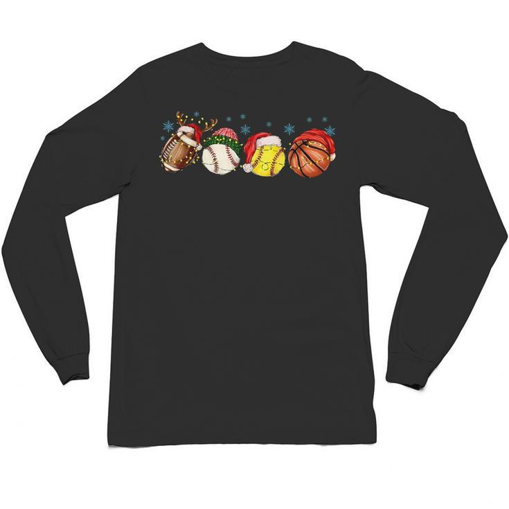 Santa Sports Boys Xmas Baseball Football Softball Basketball Unisex Long Sleeve T-Shirt