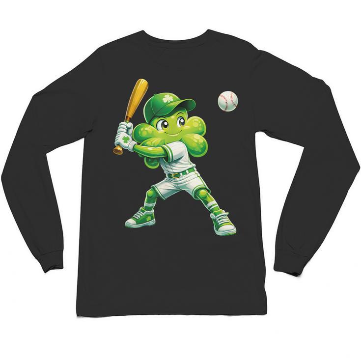 Shamrock Playing Baseball St Patricks Day Men Boys Kid Unisex Long Sleeve T-Shirt