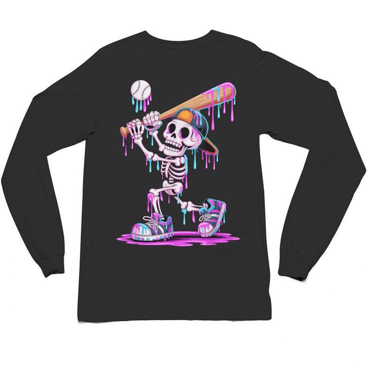 Skeleton Baseball Drip Boys Youth Kids Halloween Unisex Long Sleeve T-Shirt