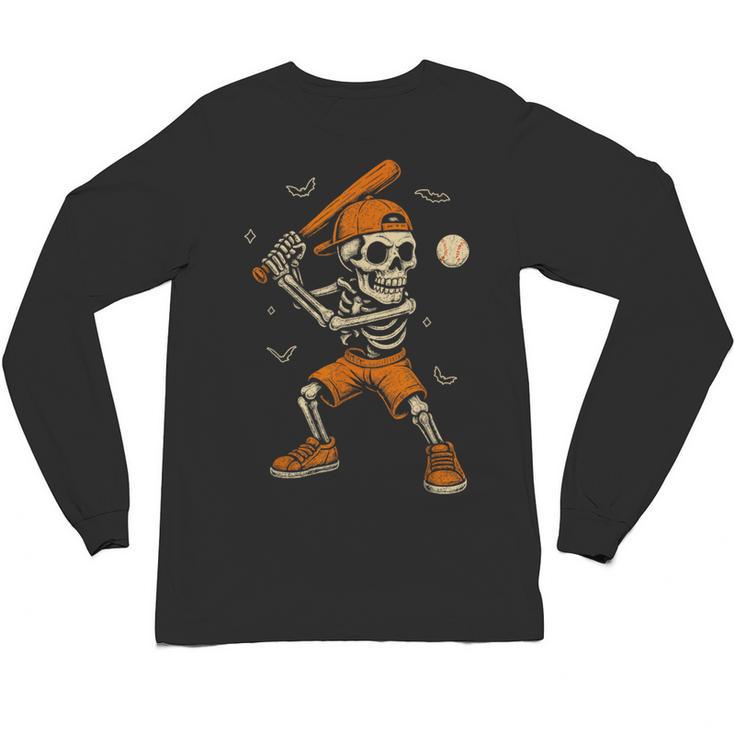 Skeleton Baseball Player Costume Halloween Men Boys Unisex Long Sleeve T-Shirt