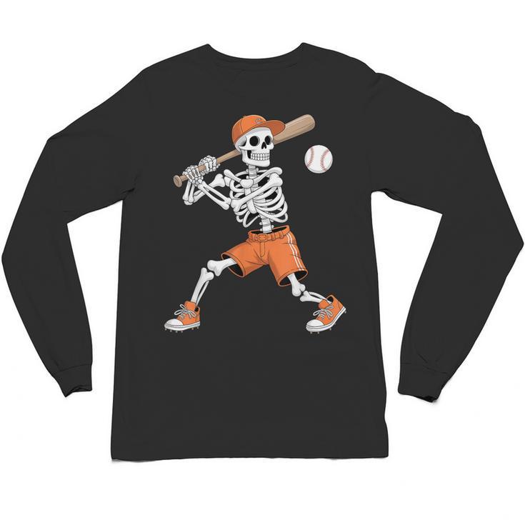 Skeleton Batting Baseball Halloween Unisex Long Sleeve T-Shirt