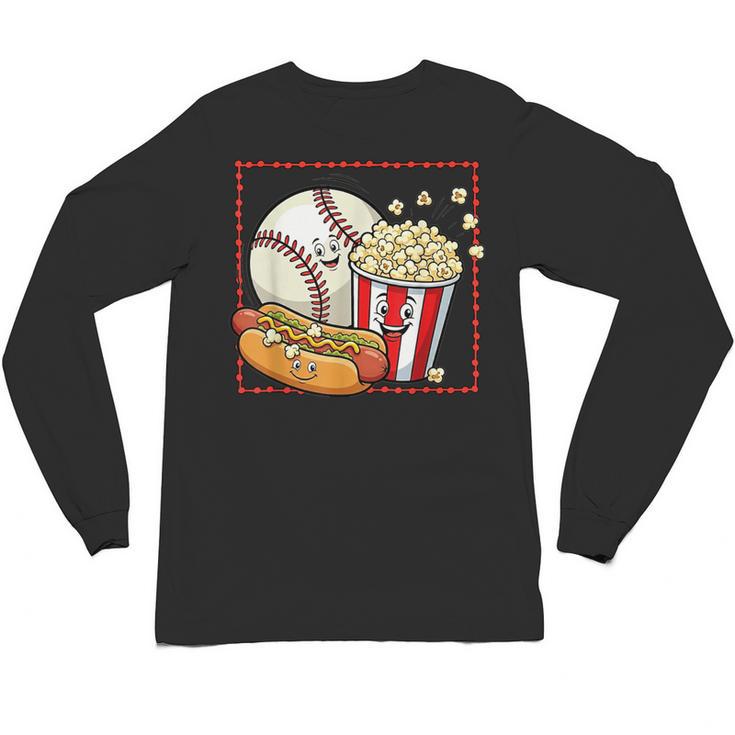 Smiling Baseball Popcorn And Hot-Dog Cartoon Apparel Unisex Long Sleeve T-Shirt