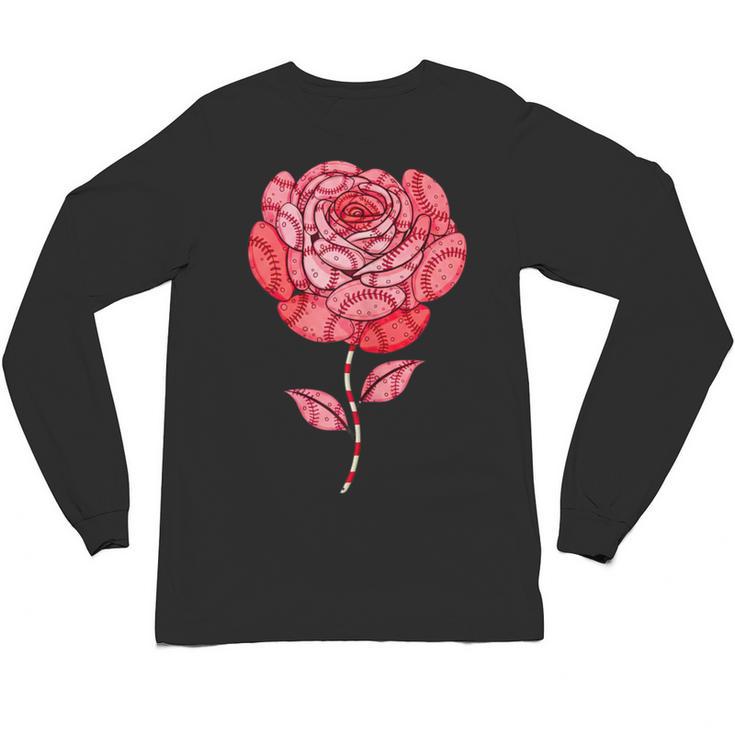 Sporty Rose Graphic With Baseball And Rugby Ball Petals Unisex Long Sleeve T-Shirt
