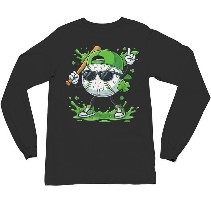 St Patrick Day Baseball Drip Ice Cream Baseball Player Men Unisex Long Sleeve T-Shirt