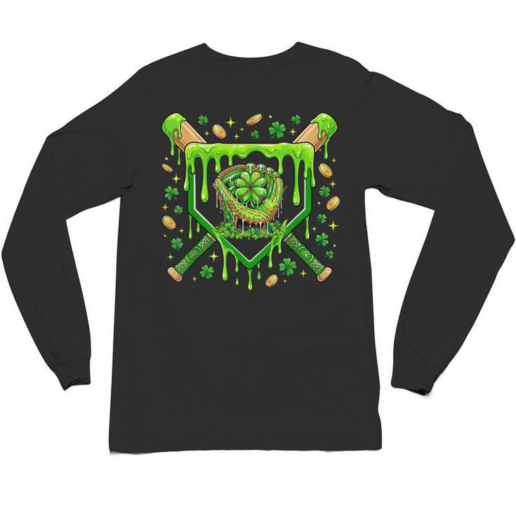 St Patricks Day Baseball Ice Cream Shamrock Baseball Player Unisex Long Sleeve T-Shirt