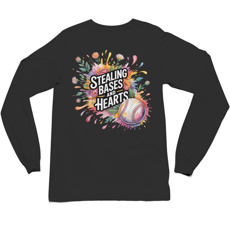 Stealing Bases And Hearts Baseball Puns Sports Unisex Long Sleeve T-Shirt
