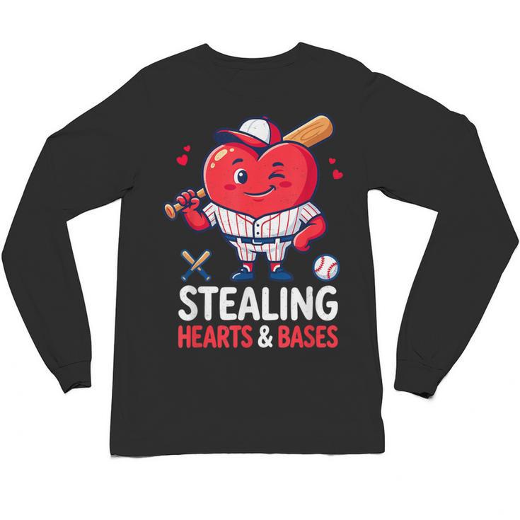 Stealing Hearts And Bases Baseball Player Valentine's Day Unisex Long Sleeve T-Shirt