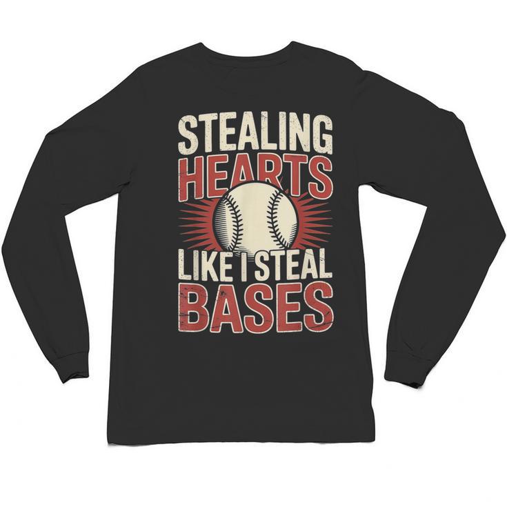 Stealing Hearts Like I Steal Bases Baseball Valentine Retro Unisex Long Sleeve T-Shirt