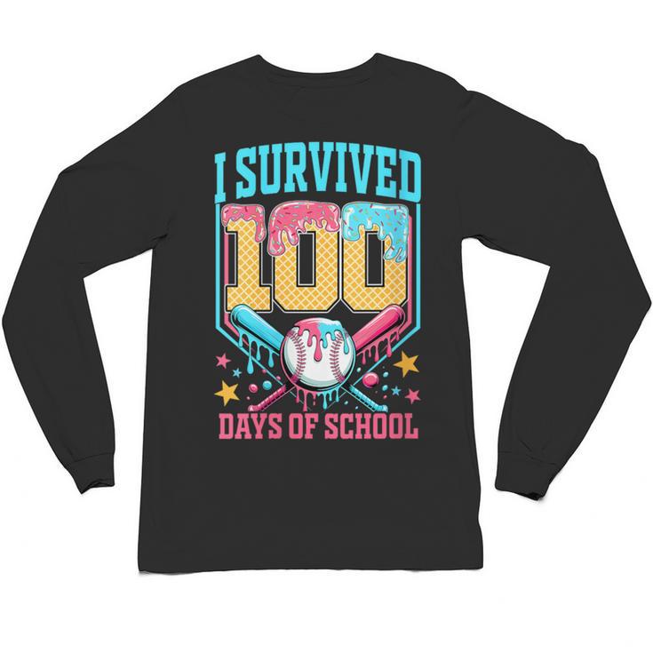 I Survived 100 Days Of School Baseball Drip Students Teacher Unisex Long Sleeve T-Shirt