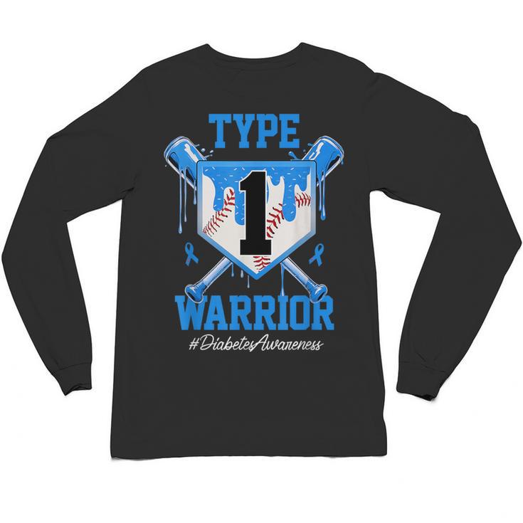 T1D Warrior Baseball Drip Diabetes Awareness Blue Ribbon Unisex Long Sleeve T-Shirt
