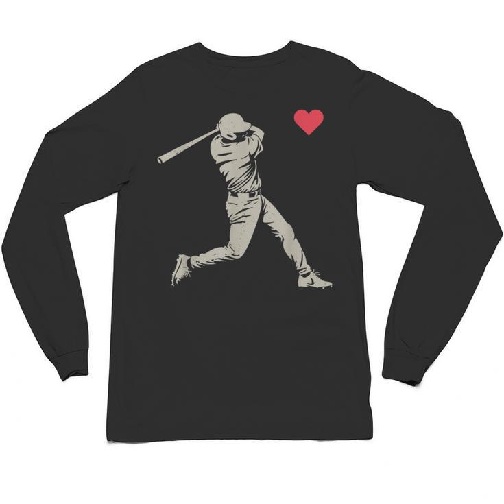 Valentines Day Baseball Batter Silhouette Heart Men Boy Kids Unisex Long Sleeve T-Shirt