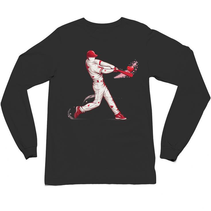 Valentines Day Baseball Batter Silhouette Heart For Men Boys Unisex Long Sleeve T-Shirt