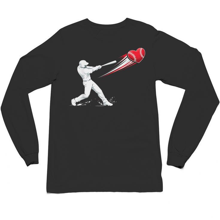 Valentines Day Baseball Batter Silhouette Heart Unisex Long Sleeve T-Shirt