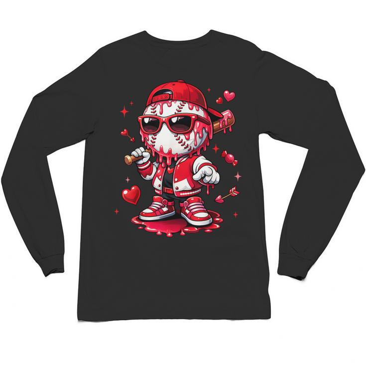 Valentines Day Baseball Drip Ice Cream For Boys Kids Teens Unisex Long Sleeve T-Shirt