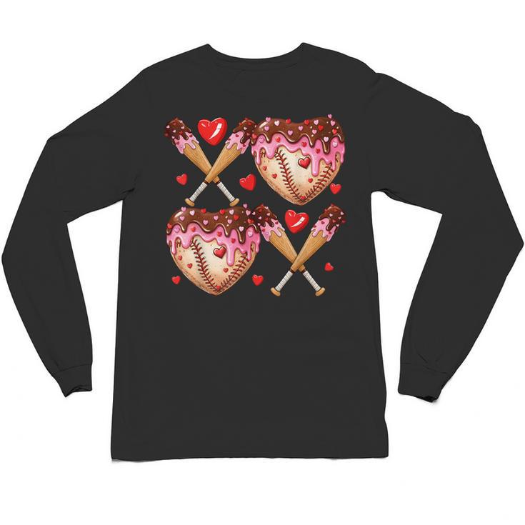 Valentines Day Drip Heart Baseball XOXO Boys Kids Men Sport Unisex Long Sleeve T-Shirt