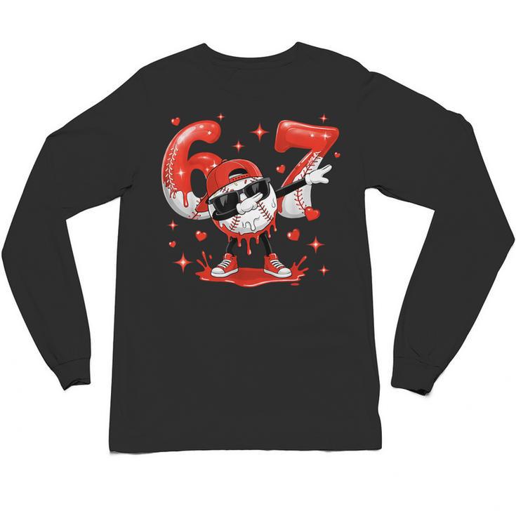 Valentines Day Six Seven Baseball 6 7 Meme Dab Heart Boys Unisex Long Sleeve T-Shirt