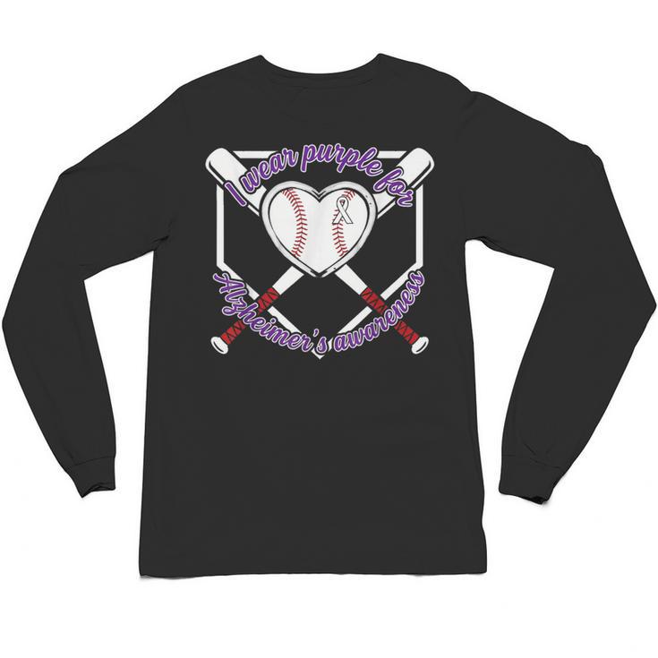 I Wear Purple For Alzheimers Awareness Baseball Heart Ribbon Unisex Long Sleeve T-Shirt