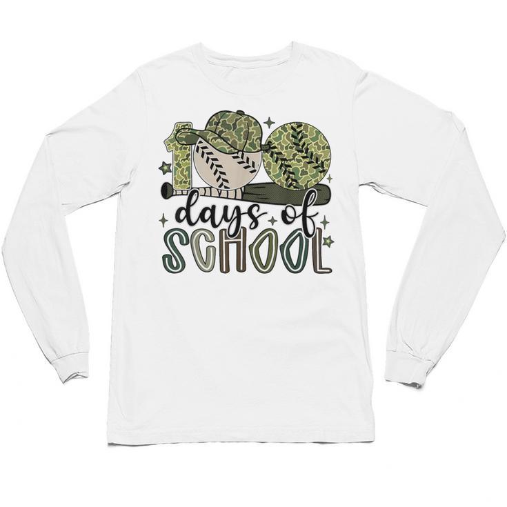100 Days Of School Baseball Camo Cap Kids Boys 100th Day Unisex Long Sleeve T-Shirt