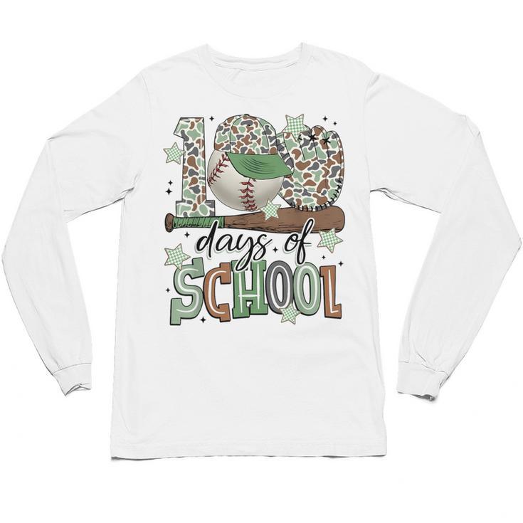 100 Days Of School Baseball Camo Men Boy Kid Unisex Long Sleeve T-Shirt