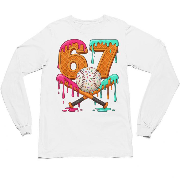 67 Ice Cream Drip Baseball Number 67 Player 67th Birthday Unisex Long Sleeve T-Shirt