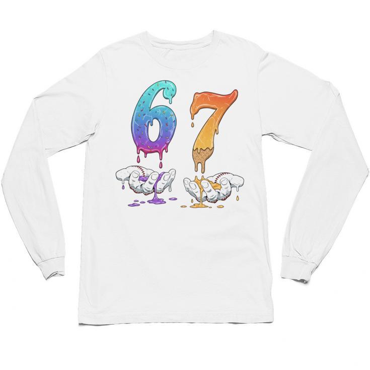 67 Meme Baseball Kids Girls Humor Number 6 7 Unisex Long Sleeve T-Shirt