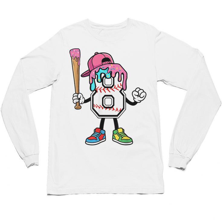 8th Birthday Baseball Ice-Cream Drip 8 Years Old Boys Girls Unisex Long Sleeve T-Shirt