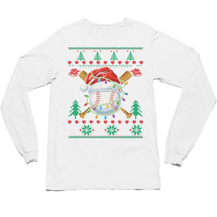 Baseball Christmas Ugly Sweater Santa Sport Men Kids Unisex Long Sleeve T-Shirt