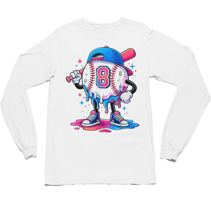 Baseball Drip 8th 8 Year Old Birthday Boys Pitcher Player Unisex Long Sleeve T-Shirt