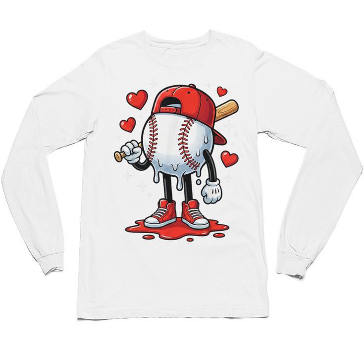 Baseball Ice Cream Drip Valentines Day Sports For Kids Boys Unisex Long Sleeve T-Shirt