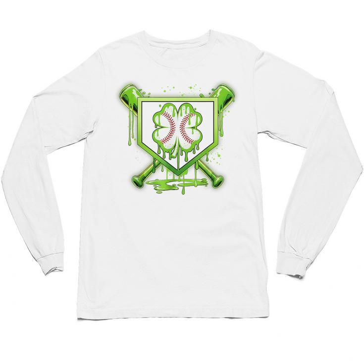 Baseball Icecream St Patrick's Day Lucky Charm Shamrock Drip Unisex Long Sleeve T-Shirt